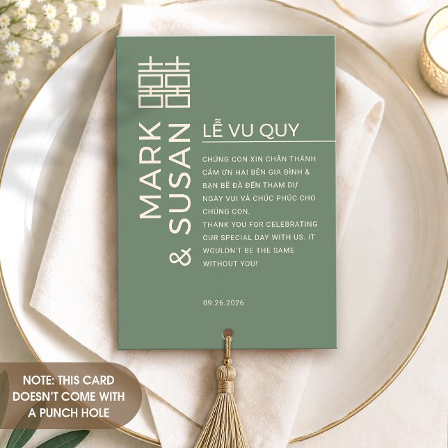 Cartão De Agradecimento Casamento Vietnamita Bilingue Mínimo Verde (Criador carregado)
