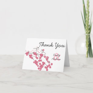 Cartão De Agradecimento Casamento Vintage Amor Pássaro Cerejeira em Flor A