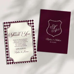 Cartão De Agradecimento Casamento Vintage Marfim Vinho Luxuoso Antigo