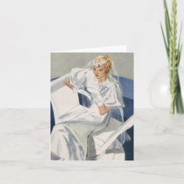 Cartão De Agradecimento Casamento Vintage, Noiva Art Déco Moderna de Meado