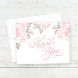 Cartão De Agradecimento Casamento Vintage Pink Watercolor Rosa