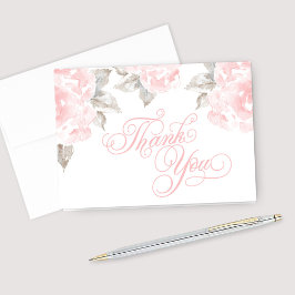 Cartão De Agradecimento Casamento Vintage Pink Watercolor Rosa