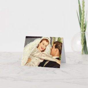 Cartão De Agradecimento Casamento vintage recém-casados, noiva feliz e noi