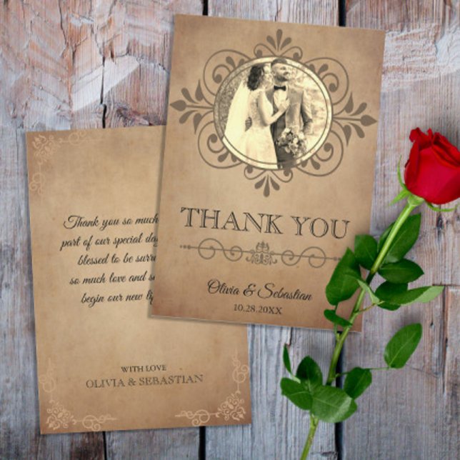 Cartão De Agradecimento Casamento Vitoriano em Pergaminho Antigo Rústico V (Criador carregado)