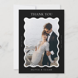Cartão De Agradecimento Casamento Wavy Black and White Photo W Note