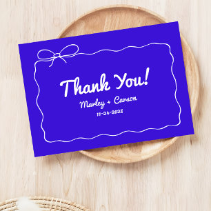 Cartão De Agradecimento Casamento Whimsical Real Azul Moderno com Letras