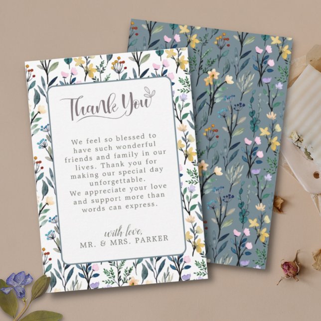 Cartão De Agradecimento Casamentos com Roteiro Manuscrito Floral Estético (Criador carregado)