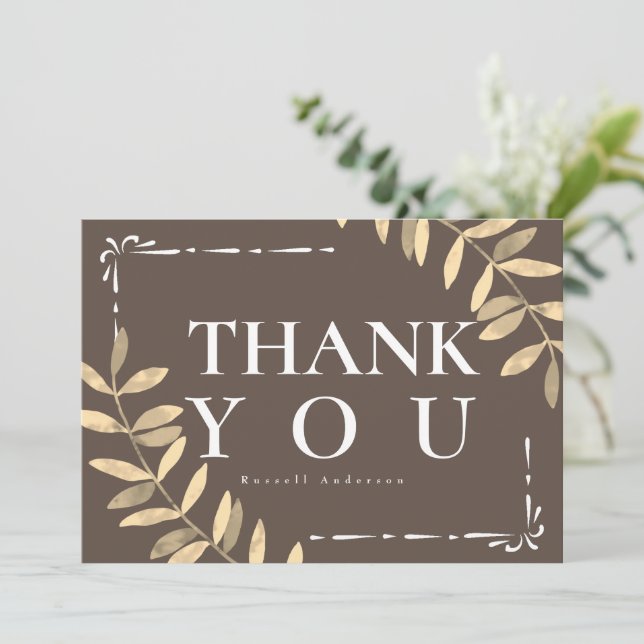Cartão De Agradecimento Castanho Minimalista (Em pé/Frente)