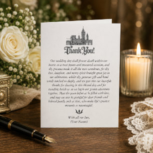 Cartão De Agradecimento Castelo Medieval Gravura Casamento Foto Obrigado