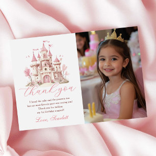 Cartão De Agradecimento Castelo Rosa Princesa Foto de Aniversário de Menin