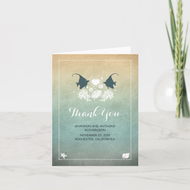 Cartão De Agradecimento casual cute beach wedding thank you cards (Frente)