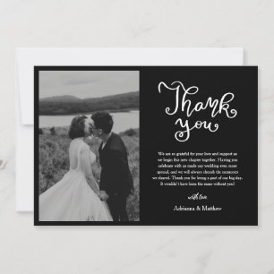 Cartão De Agradecimento Casual Obrigado Escrevendo Foto De Casamento Preto