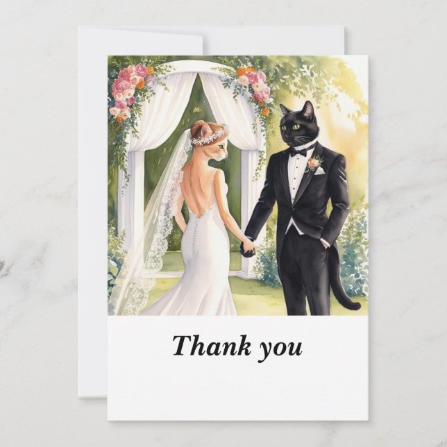 Cartão De Agradecimento Cat Bride e Groom no dia do casamento (Frente)