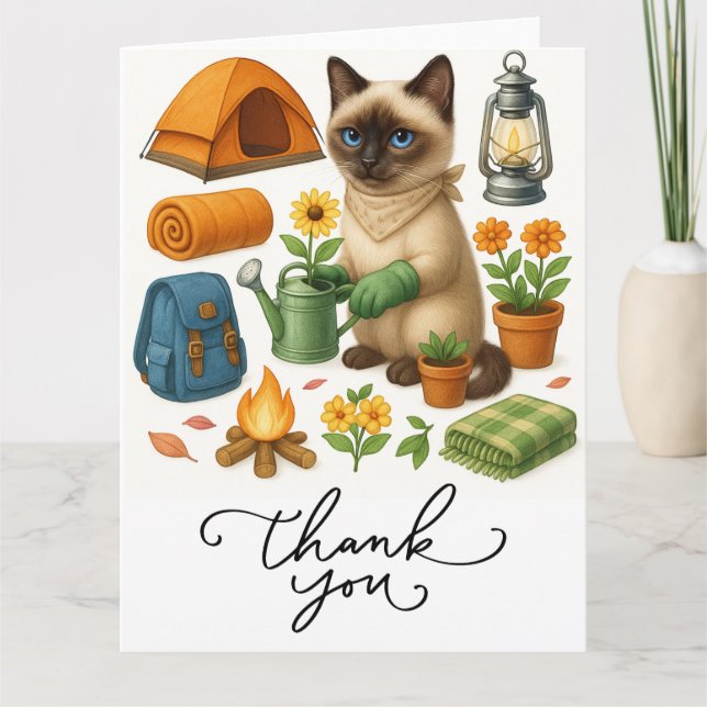 Cartão De Agradecimento Cat Camping temático (Frente)