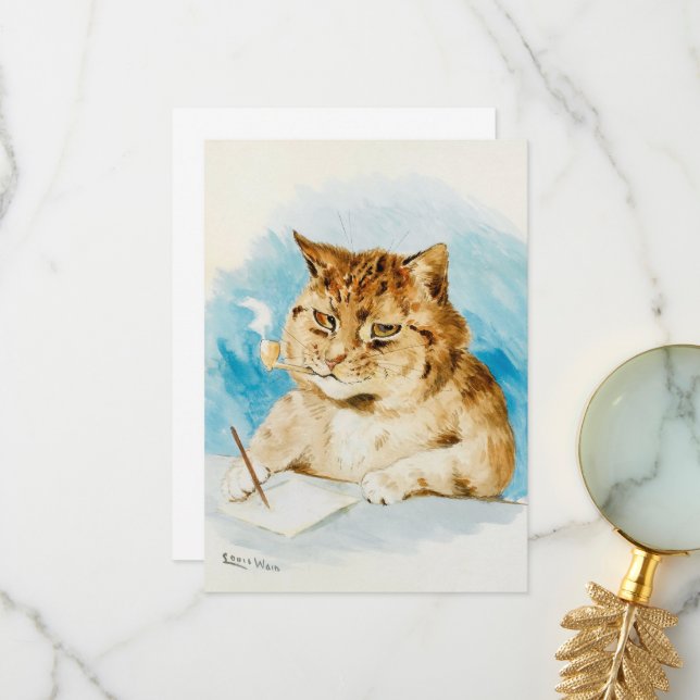 Cartão De Agradecimento Cat Escrevendo por Louis Wain (Frente/Verso In Situ)