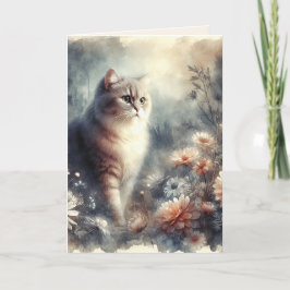 Cartão De Agradecimento Cat & Floral de Aquarela - Placa de Dia de as mães