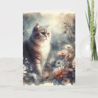 Cartão De Agradecimento Cat & Floral de Aquarela - Placa de Dia de as mães