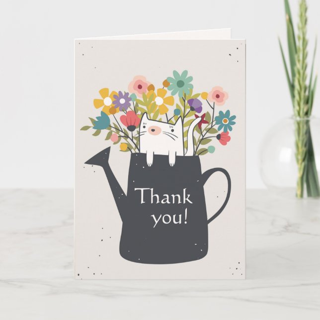 Cartão De Agradecimento Cat In A Watering Can Card (Photo Optional) (Frente)