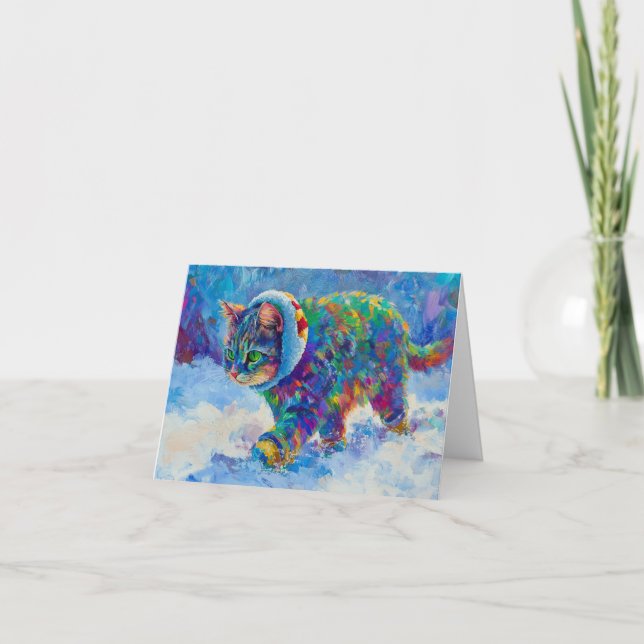 Cartão De Agradecimento Cat in Snow Wearing Ear Muffs (Frente)