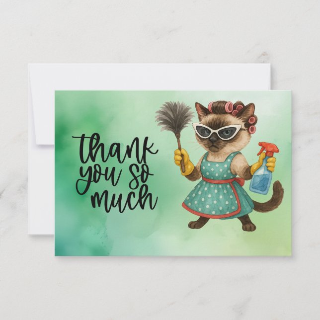 Cartão De Agradecimento Cat is cleaning the house (Frente)