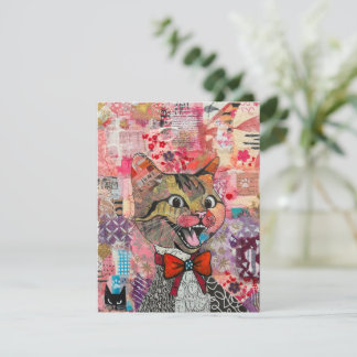 Cartão De Agradecimento Cat Mixed Mixed Paper Collage Greeting Card