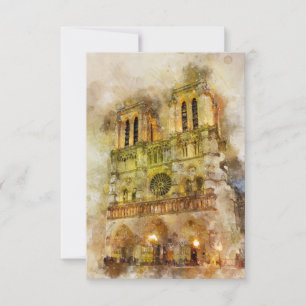 Cartão De Agradecimento Catedral de Notre Dame de Ilustração Watercolor Pa