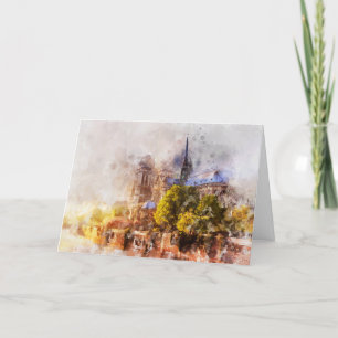 Cartão De Agradecimento Catedral de Notre Dame de Pintura em Água