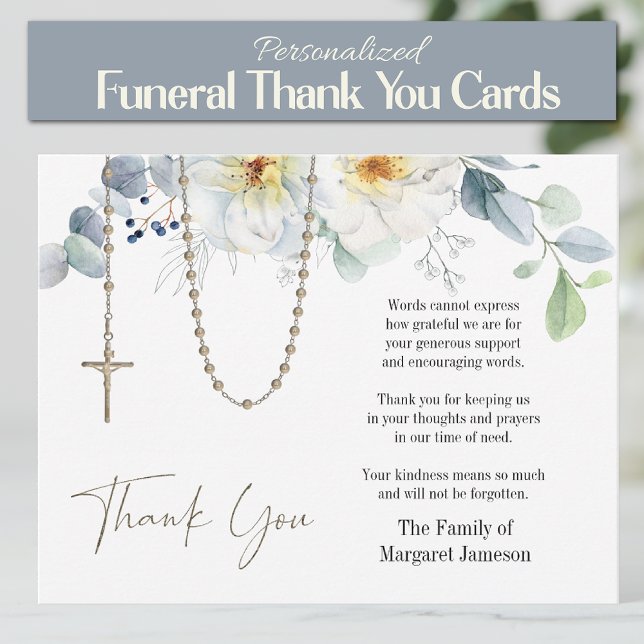 Cartão De Agradecimento Católica Floral Rosário Sinopatia de Condolência F (Traditional Catholic Holy Rosary Floral Funeral Thank you Condolence Cards)