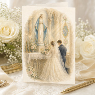 Cartão De Agradecimento Católico Antigo Santuário de Casamento Nossa Senho
