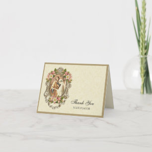Cartão De Agradecimento Católico Casamento Vintage Cereja Brilha Religiã