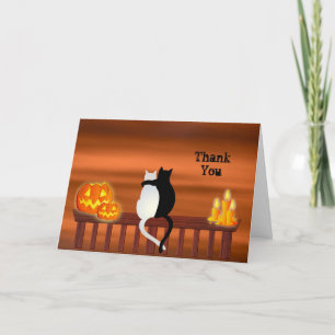 Cartão De Agradecimento Cats Pumpkins Candles Halloween