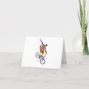 Cartão De Agradecimento Cavaleiro Bmx de Aquarela