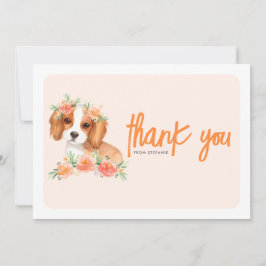 Cartão De Agradecimento Cavalier King Charles Spaniel Peach Floral