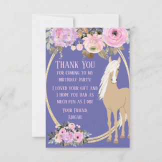 Cartão De Agradecimento Cavalo Bonito com Flores Rosa e Periwinkle