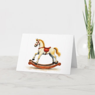 Cartão De Agradecimento Cavalo de Balanço de Aquarela de Feriado