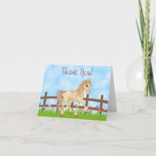 Cartão De Agradecimento Cavalo de Creme bonito e Flores Obrigado