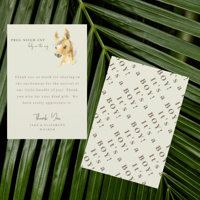 Cartão De Agradecimento Cavalo, é uma mensagem de Chá de fraldas, obrigado (Criador carregado)