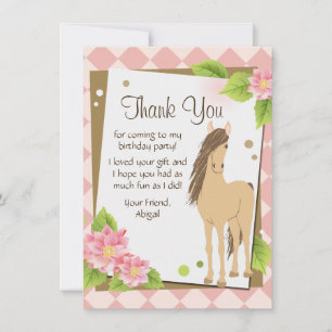 Cartão de Agradecimento Cavalo Marrom Bonito e Flo