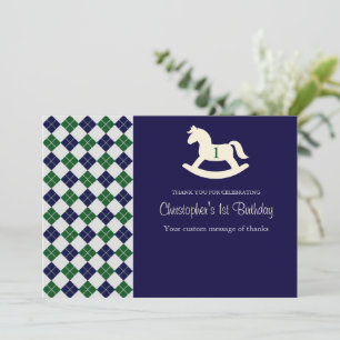 Cartão De Agradecimento Cavalo Mecedor Preppy Argyle 1º Aniversário