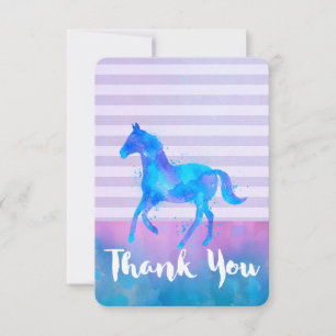 Cartão De Agradecimento Cavalo selvagem em azul e cor d'água roxa Obrigad