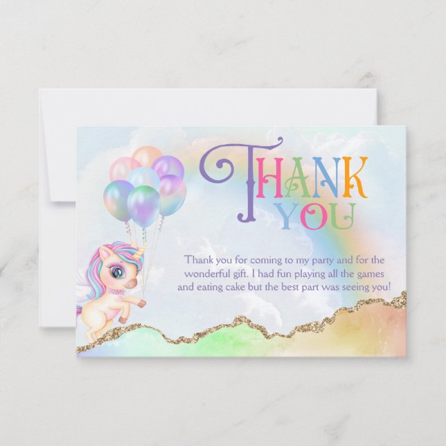 Cartão De Agradecimento Cavalo Unicórnio Mágico Arco-íris (Frente)