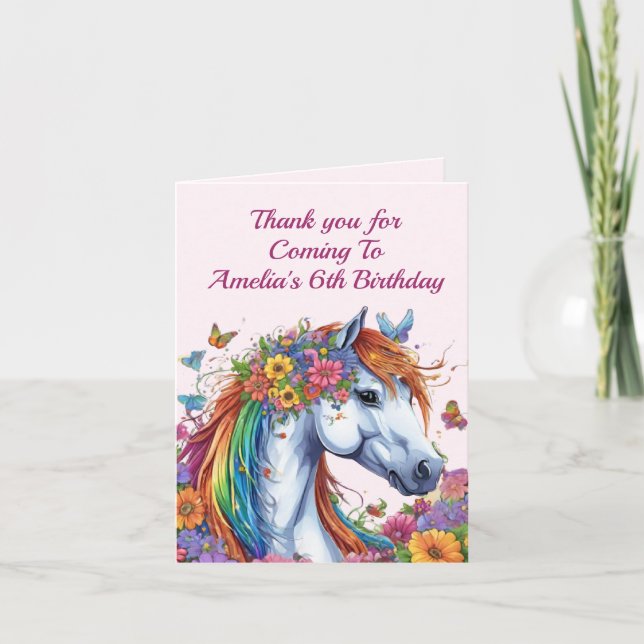 Cartão De Agradecimento Cavalo Whimsso Rainbow Floral Equestre Aniversário (Frente)