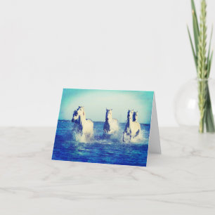 Cartão De Agradecimento Cavalos Brancos no Oceano