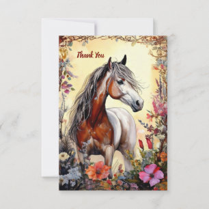 Cartão De Agradecimento Cavalos e Flores de Pinto