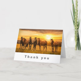 Cartão De Agradecimento Cavalos no pôr do sol