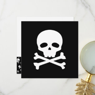 Cartão De Agradecimento Caveira de Pirata Branca em Fundo Preto