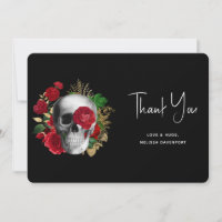 Caveira do gótico com Flores Vermelhas e Folhas Do