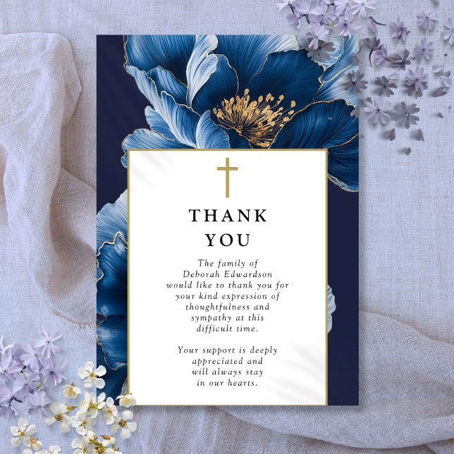 Cartão De Agradecimento Celebração Azul-Marinho Cristão Do Funeral Da Vida (Christian Navy Blue Celebration Of Life Funeral Thank You Card)
