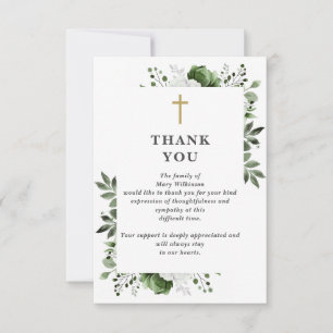 Cartão De Agradecimento Celebração Cristã da Vida Floral Verde Funeral