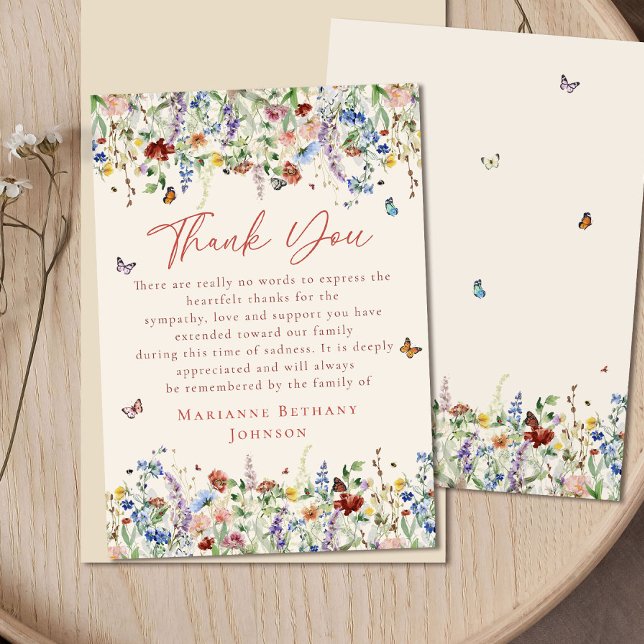 Cartão De Agradecimento Celebração da Vida em Memorial de Flores Selvagens (Criador carregado)